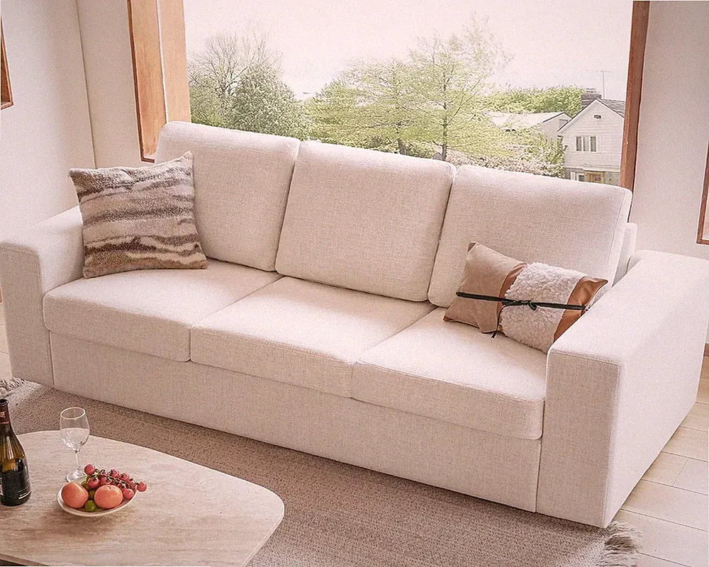 85" Modern Couches for Living Room, Natural Linen 3 Seat Sofa, Comfy Deep Seat S