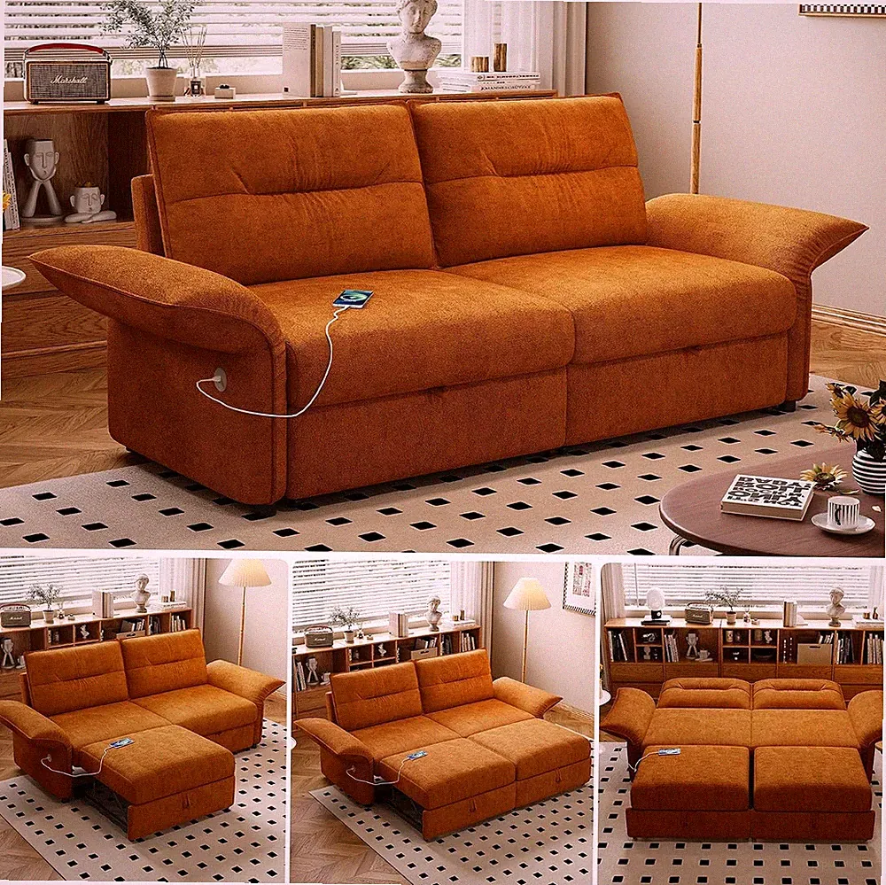 85" Queen Convertible Sleeper Sofa with Pull Out Bed and USB Charging Port