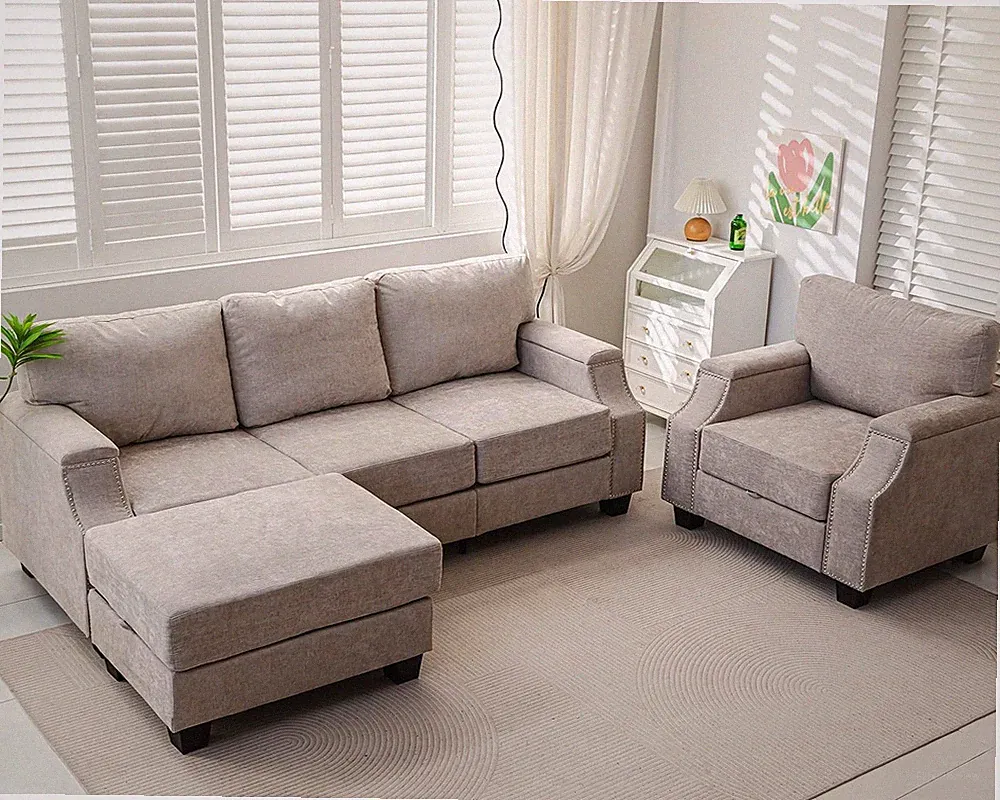 85" Sectional Couches with Storage Ottoman,L Shaped Couch with Armrest Organizer