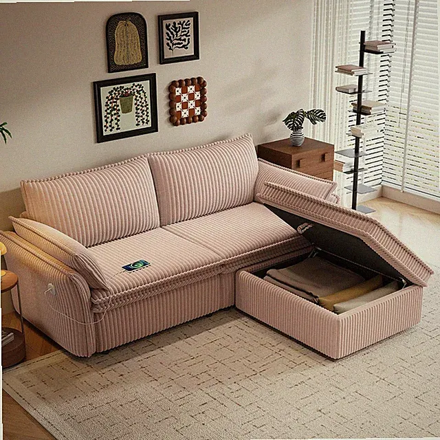 85'' Sleeper Sofa Bed Full Size, Corduroy Pull Out Couch with Ottoman