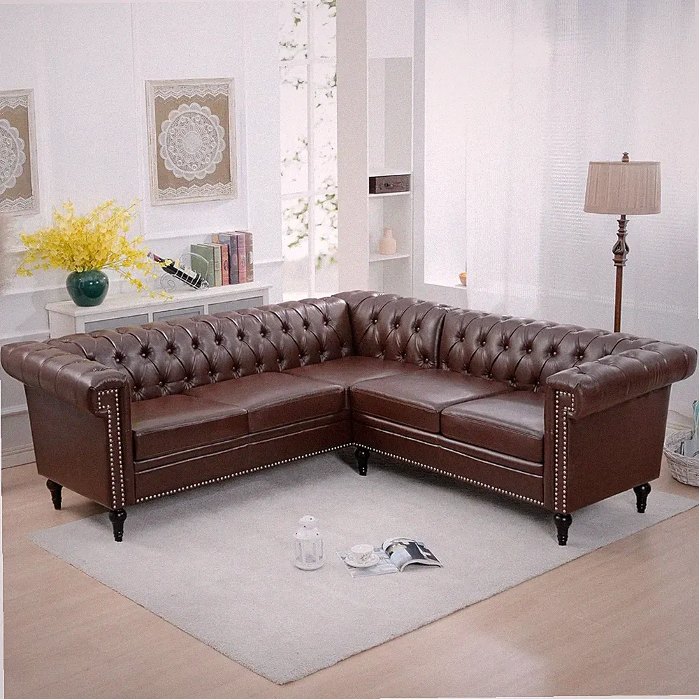 85" X 85" L-Shaped Chesterfield Sectional Sofa, Tufted PU Leather Corner Couch w