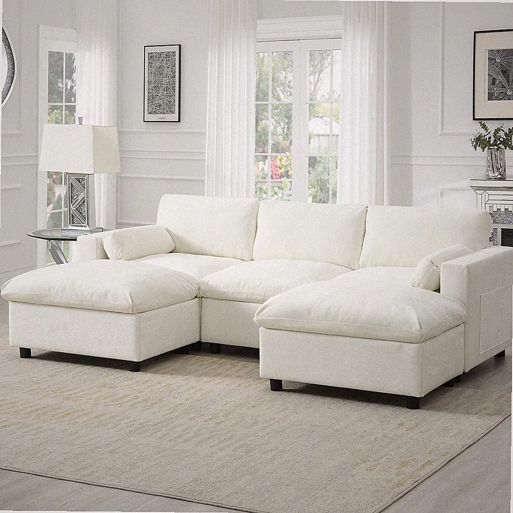 86.5'' Chenille Modular Sectional Sofa with Storage Pockets, 5 Seat U Shaped Cou
