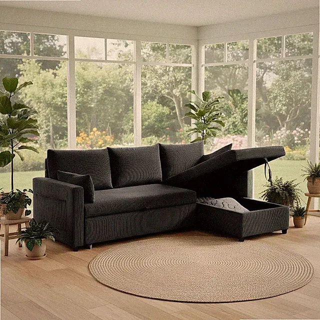 86" Sectional Sleeper Sofa Bed Pull Out Couches for Living Room | L Shaped Conve