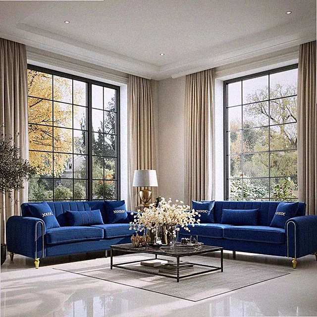87.5" Modern 3-Seater Velvet Couch Set of 2 with Metal Legs & Decorative Pillows