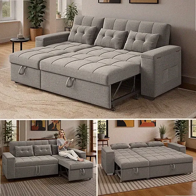87" Convertible Sofa Bed – Space-Saving Sleeper W/ Pull-Out Design Adjustable