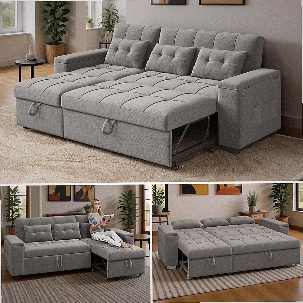 87" Convertible Sofa Bed – Space-Saving Sleeper with Pull-Out Design Adjustable