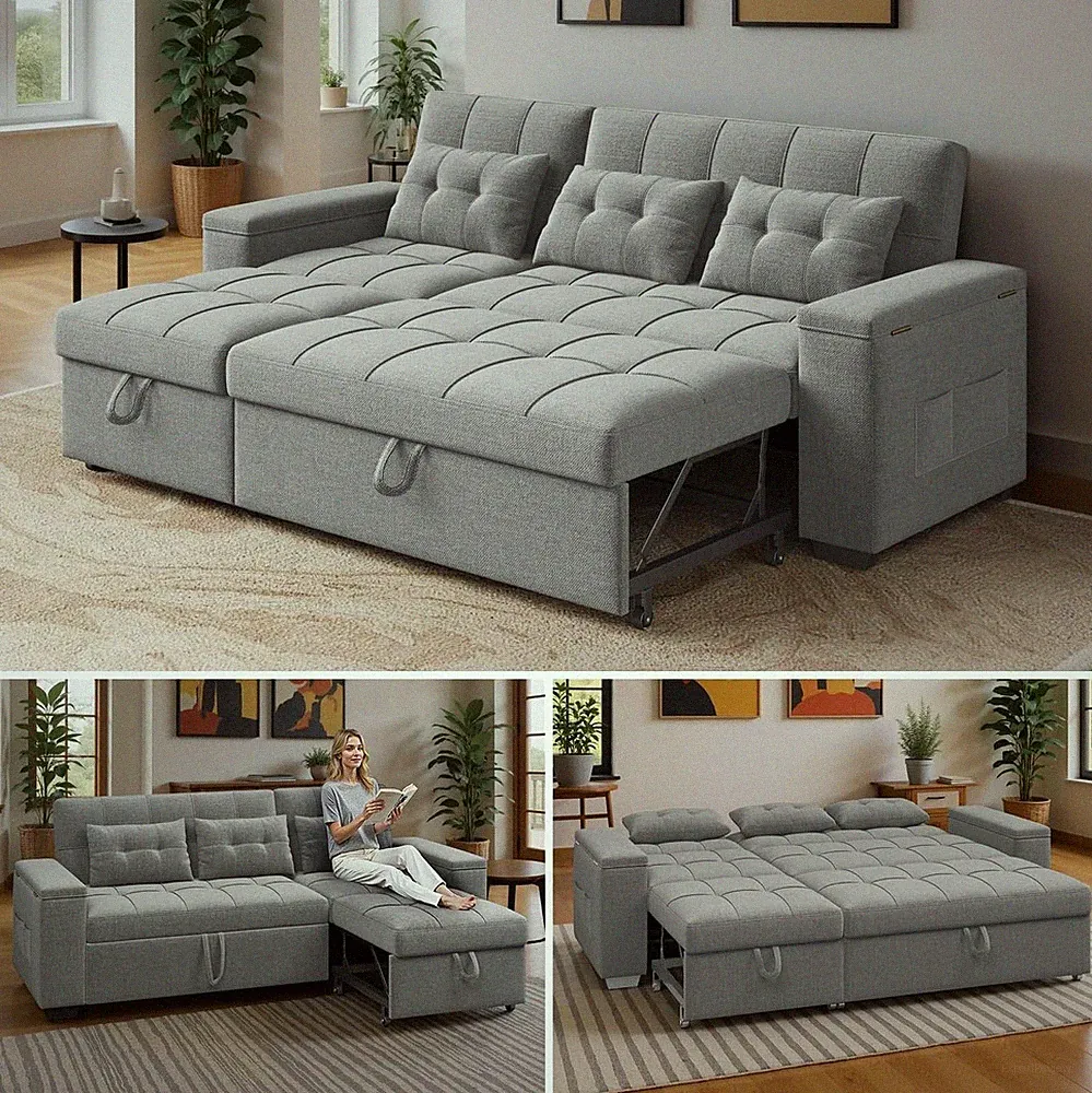 87" Convertible Sofa Bed – Space-Saving Sleeper with Pull-Out Design Adjustable