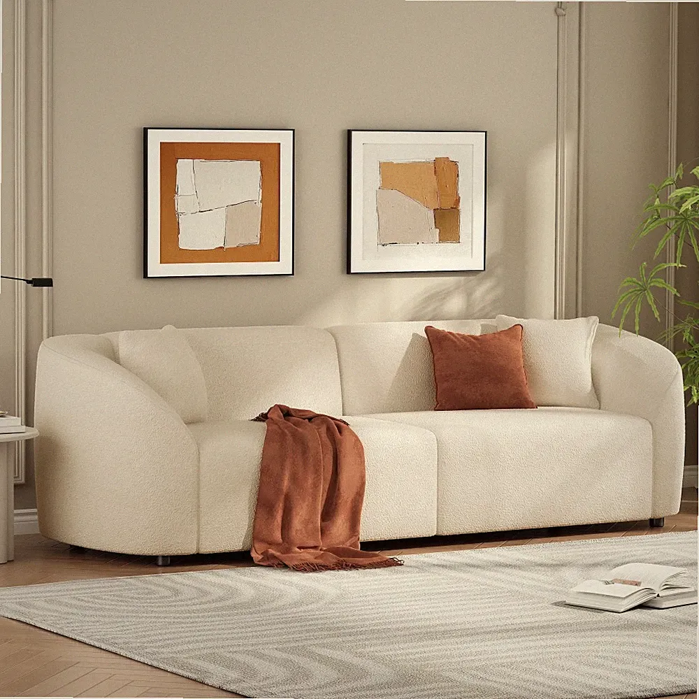 87" Curved Beige Sofa - Plush Contemporary Sectional with Streamlined Design US