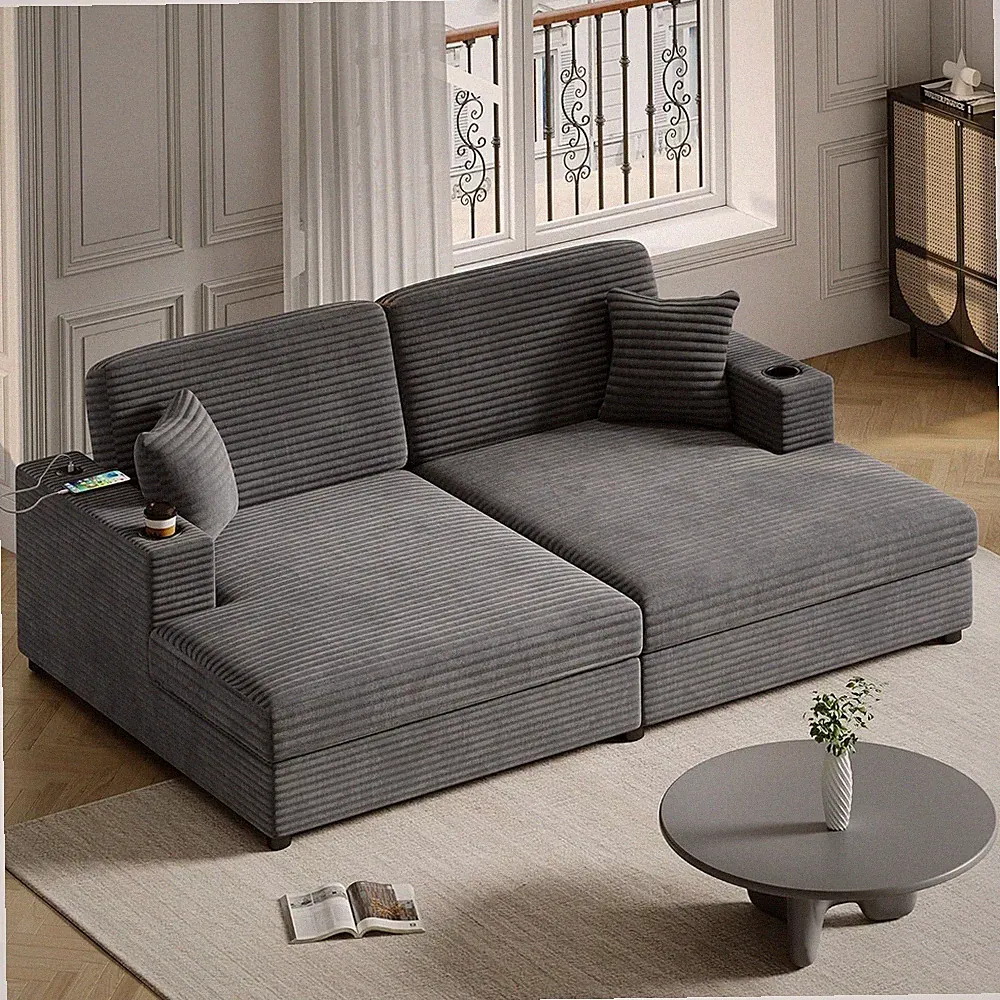 87" Oversized Sectional Double Lounge Chaise Sofa Bed Couch Loveseat Cloud Plush