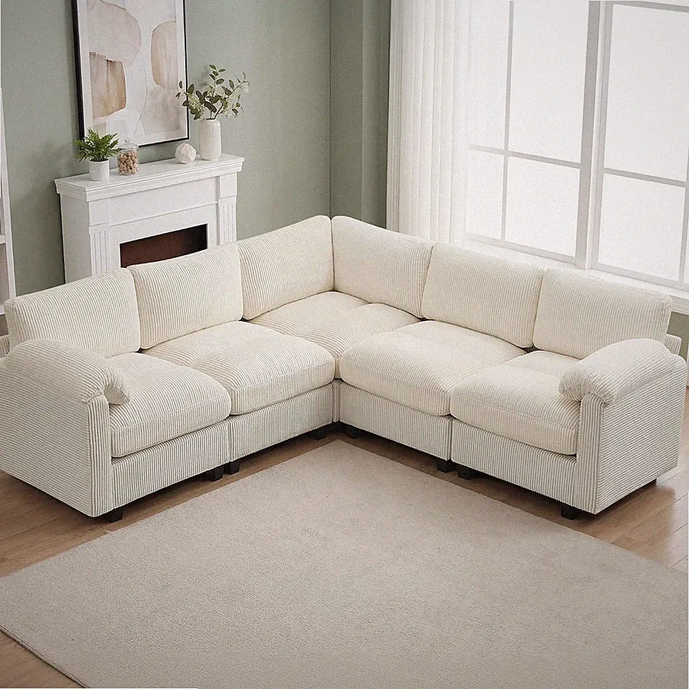 87'' V-Shaped Modular Sectional Sofa Couch, 5-Seater Deep Seat Sofas with Corner