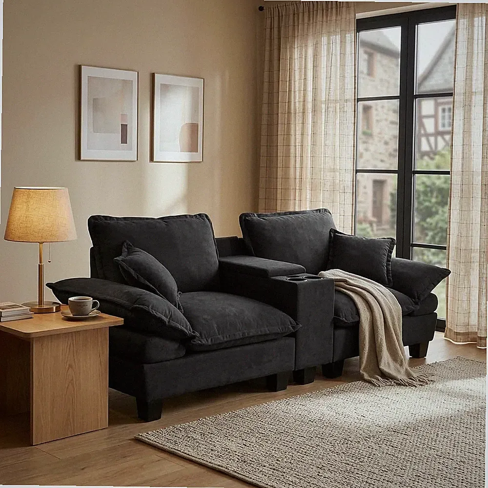 88.1" Modular Cloud Loveseat Sofa with Console, Chenille Sailboat Couch with USB