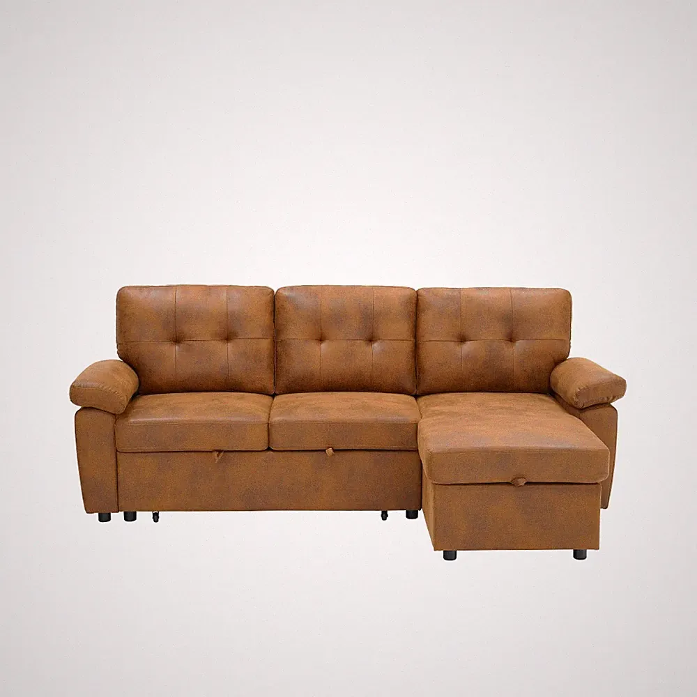 88.5" Convertible L-Shaped Pull-Out Sectional Sofa Bed with Storage Chaise