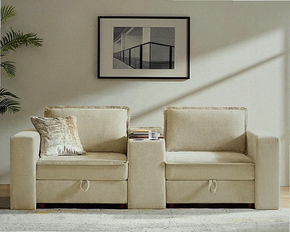 88" Loveseat Sofa with USB Port and Console, Oversized 2 Seater Sofa with Storag