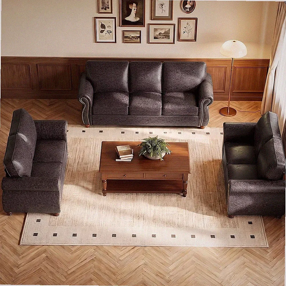 88’’ Rivet Couch Sets,Loveseat Sofa,Modern Sofa with Wide Arm, Solid Wooden Fram