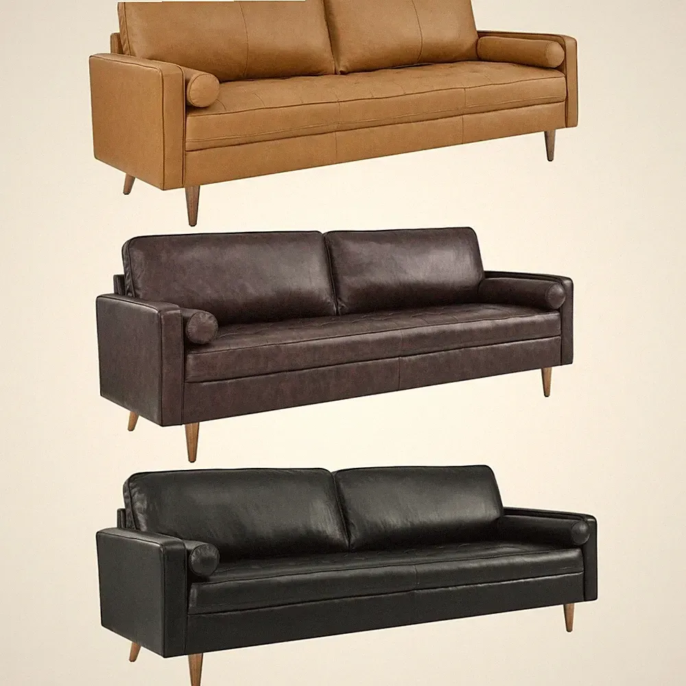 88" Sofa Mid-Century Biscuit-Tufted Genuine Leather Ships FedEx No Delivery Appt