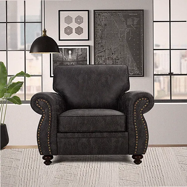 88in Mid-Century Couch Solid Wood Frame Wide Arm Tufted Back Grey Single