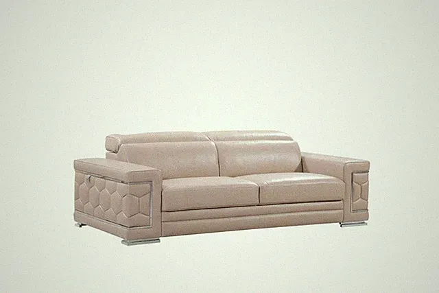 89 Beige Italian Leather Sofa With Silver Legs