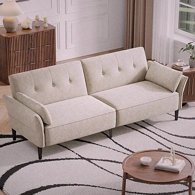 89” Convertible Sleeper Sofa Bed Comfy Futon Couch Adjustable Backrest& Armrests
