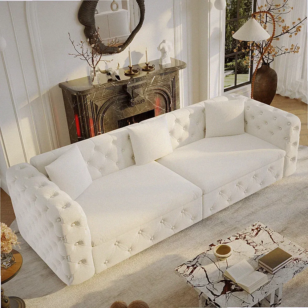 89" Extra Large 4-Seater Classic Multifunctional Sofa Bed with Tufted Design