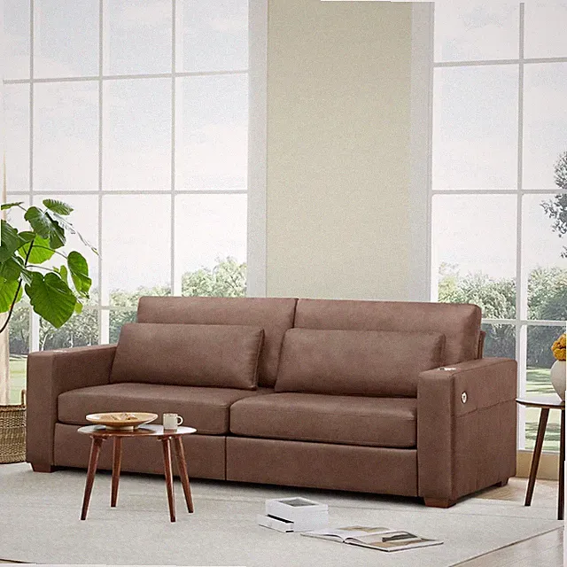 89" Faux Leather Sofa Couch with Cup Holders, USB Ports, and Deep Seats