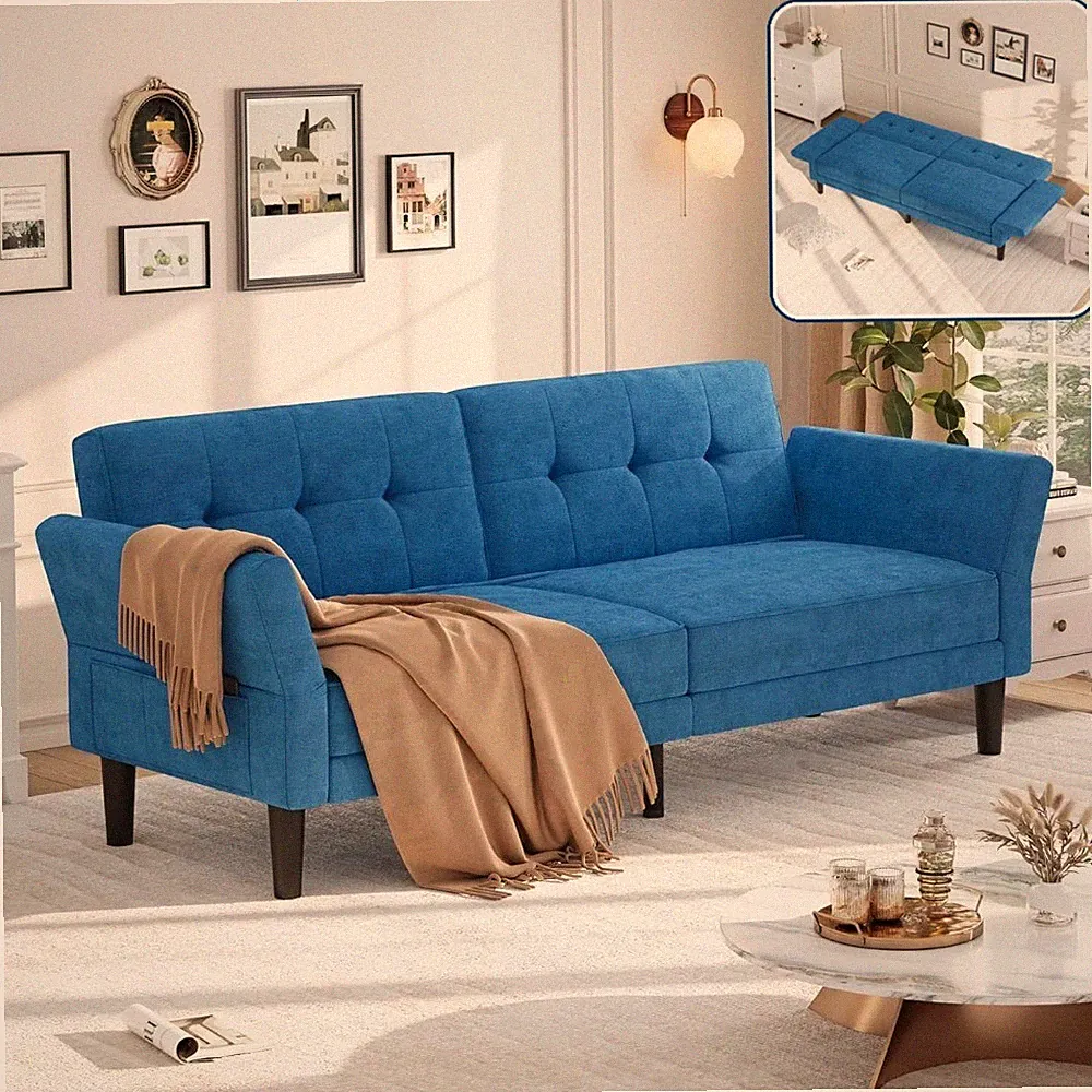 89" Futon Sofa Bed Modern Convertible Sleeper Couch w/ Adjustable Folding Couch