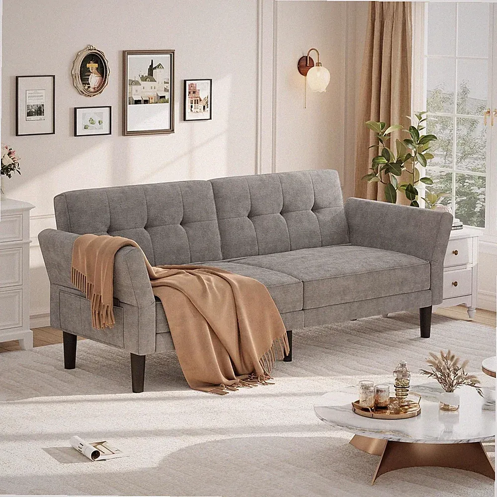 89" Futon Sofa Bed,with Adjustable Backrest and Armrest, Modern Futon Couch Bed