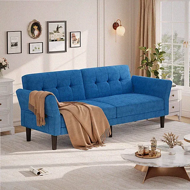 89 in Modern Futon Sofa Bed with Adjustable Backrest & Armrest for Living Room