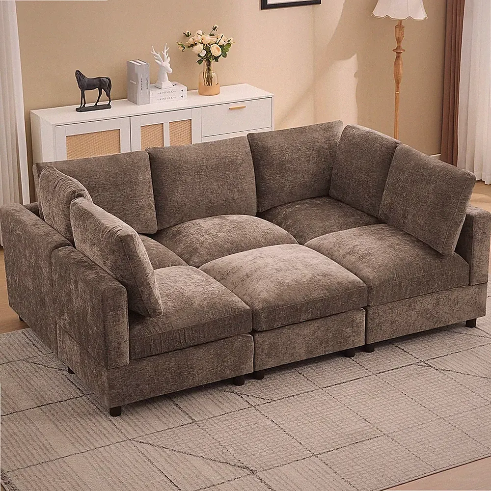 89'' Modular Sectional Cloud Sofa Bed, 6-Seater Convertible Sofa Couch with Otto