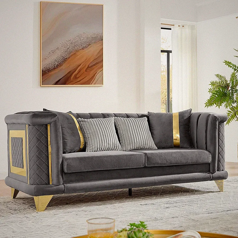 89" Velvet Chesterfield Victorian Sofa, Tufted Luxury Couch for Living Room Furn