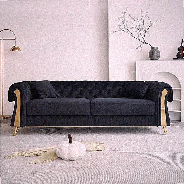 89''W Chesterfield Modern Tufted Velvet Living Room Sofa with Two Seat Cushions