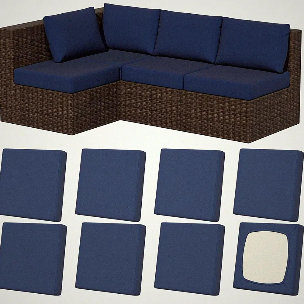 8Pcs Outdoor Couch Cushion Covers, Navy-blue
