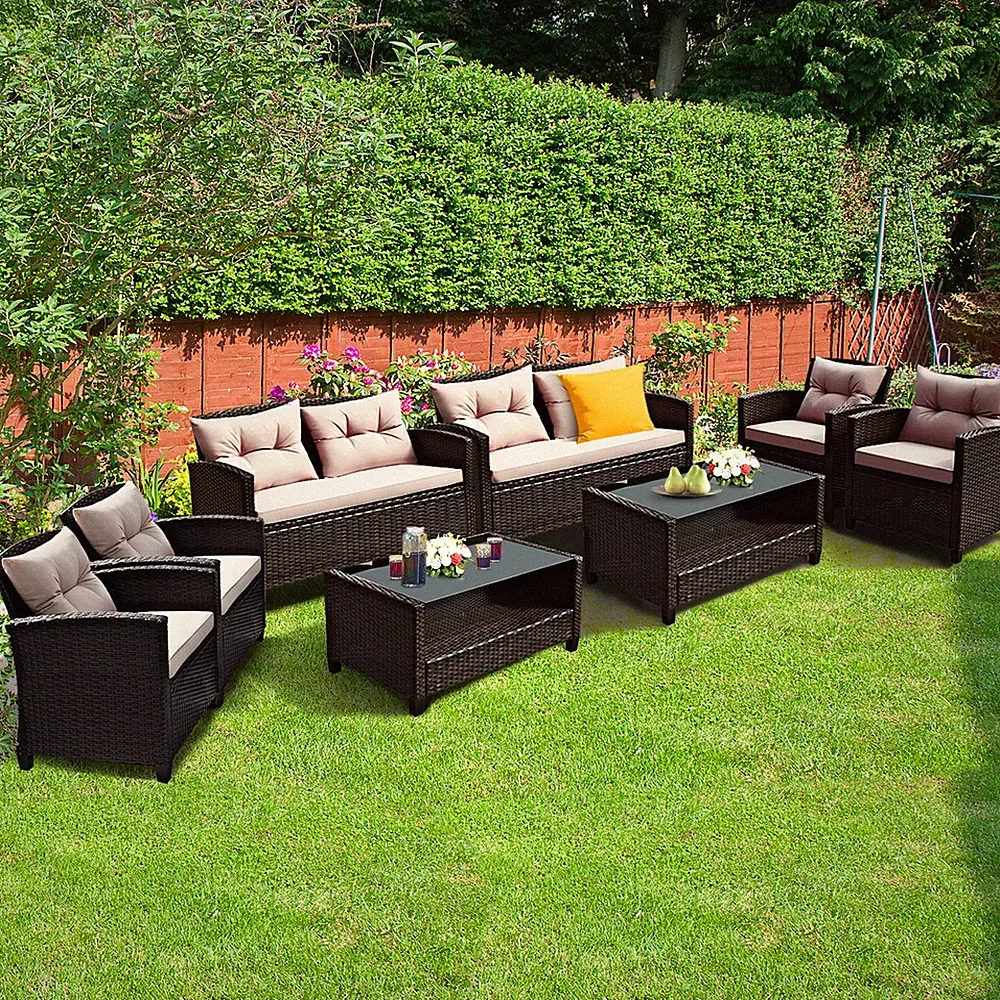 8pcs Outdoor Rattan Sectional Sofa Set w/Cushion Armrest Patio