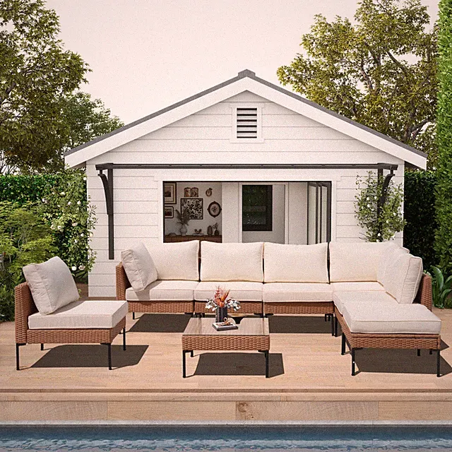 8pcs Outdoor Sectional Sofa, Outdoor Patio Furniture Set Rattan Chairs