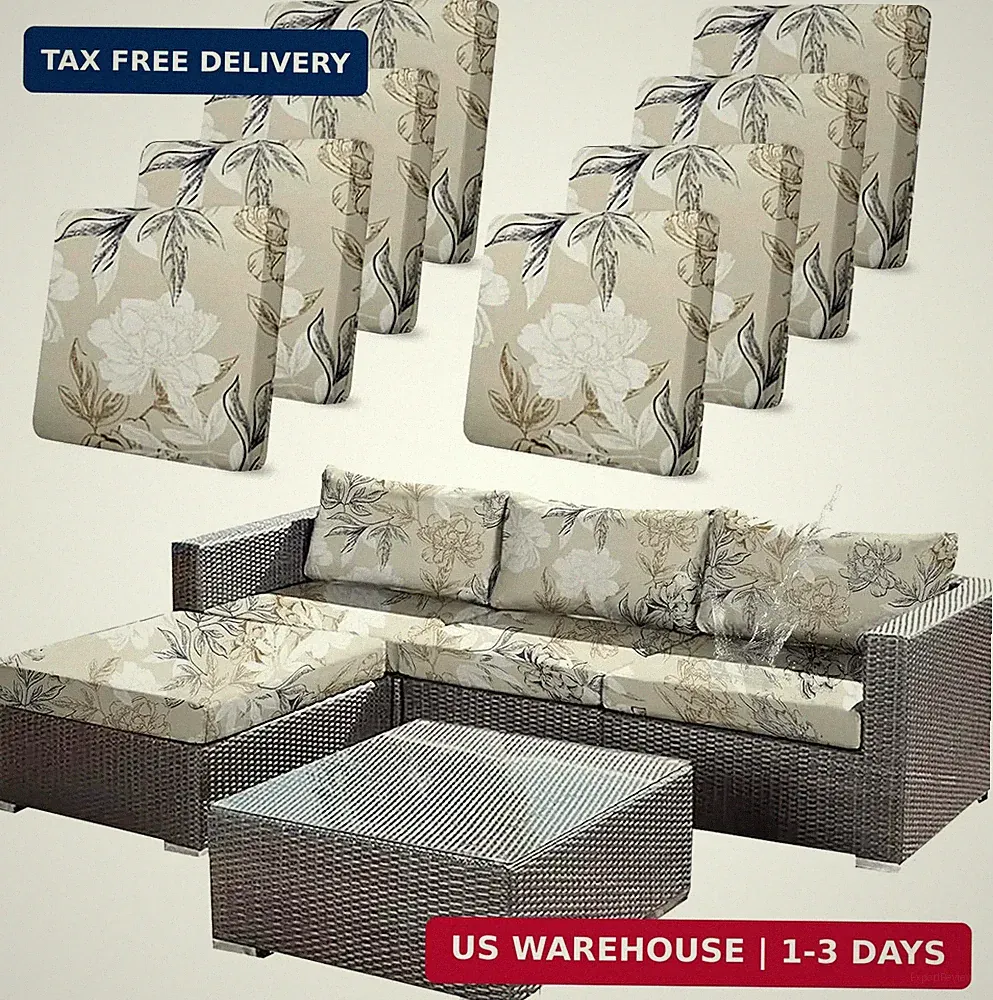 8Pcs Outdoor Stretch Cushion Covers,Waterproof Outdoor Chair Floral Cushion Cove