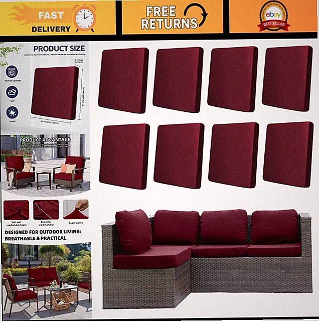 8Pcs Patio Cushion Covers, Stretch Elastic Slipcovers, Washable Outdoor Furnitur