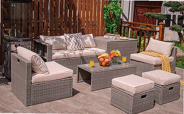 8PCS Patio Furniture Set Space-Saving Conversation Set w/ Waterproof Cover
