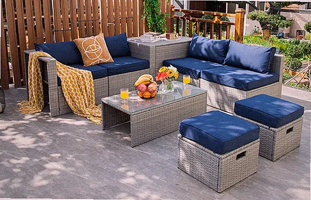 8PCS Patio Furniture Set Space-Saving Conversation Set w/ Waterproof Cover