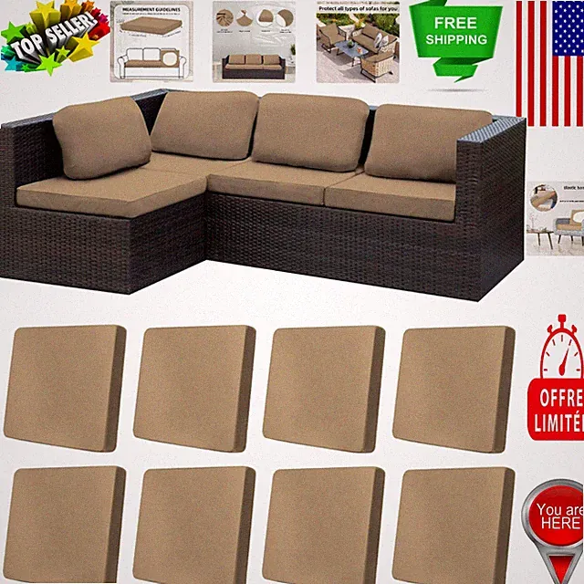 8Pcs Stretch Khaki Outdoor Cushion Covers - Elegant Protection for Your Sofa