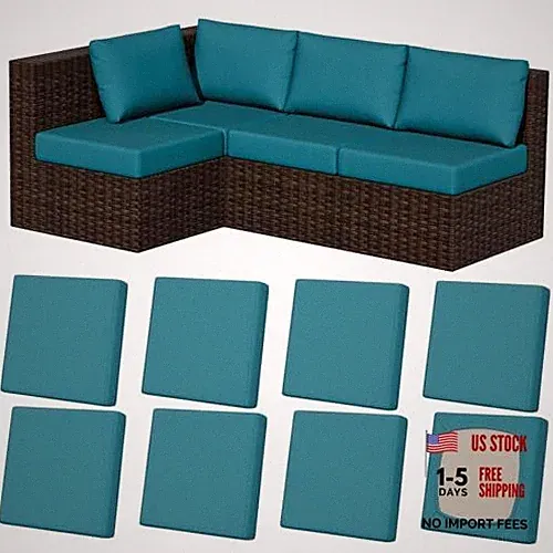 8pcs Stretch Patio Cushion Covers, Outdoor Couch 8pcs/Square Large Peacock Blue