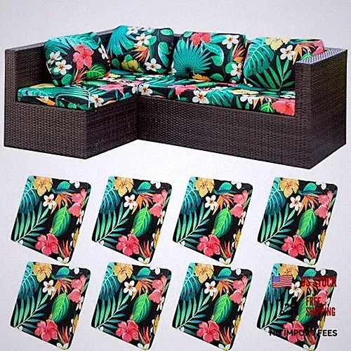 8Pcs Stretch Patio Cushion Covers,Outdoor Couch Covers 8PCS Floral Leaf