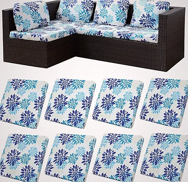 8Pcs Washable Outdoor Couch Cushion Covers - Blue Flower Design