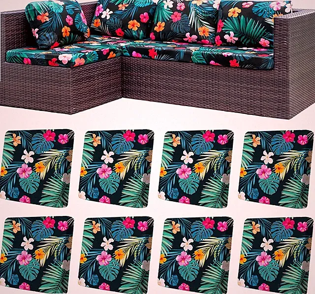 8Pcs Washable Outdoor Cushion Covers - Flowered Leaves Slipcovers