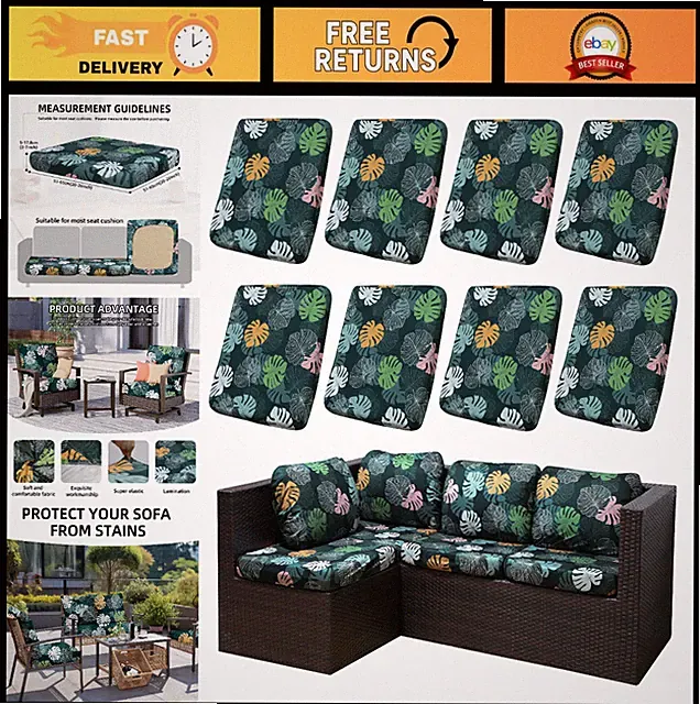 8PCS Washable Patio Cushion Covers, Slipcovers for Sofa & Sectional Chairs, Furn