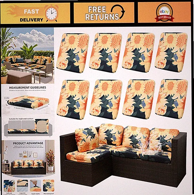 8PCS Waterproof Outdoor Cushion Covers Set for Patio Furniture, Sofa & Chair Sli