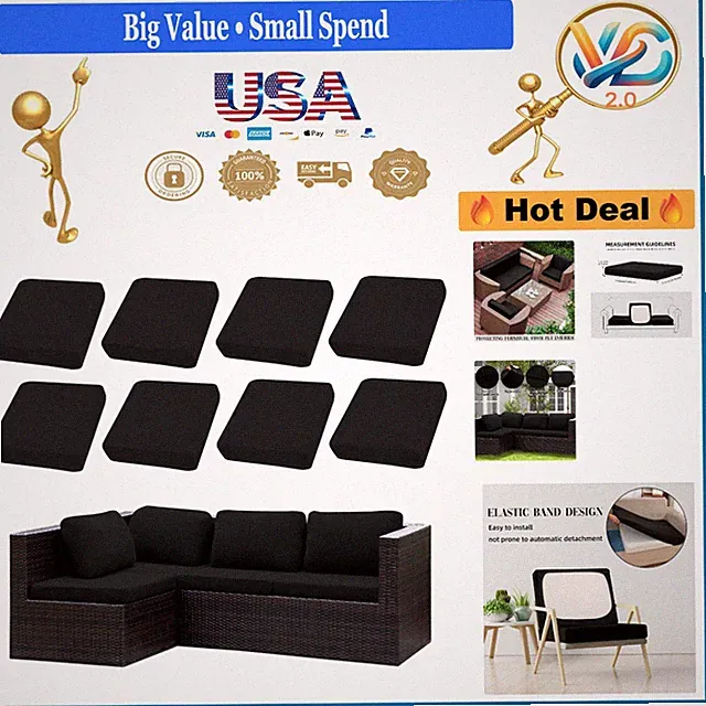 8PCS Waterproof Outdoor Cushion Covers Set for Patio Sofas Black Polyester