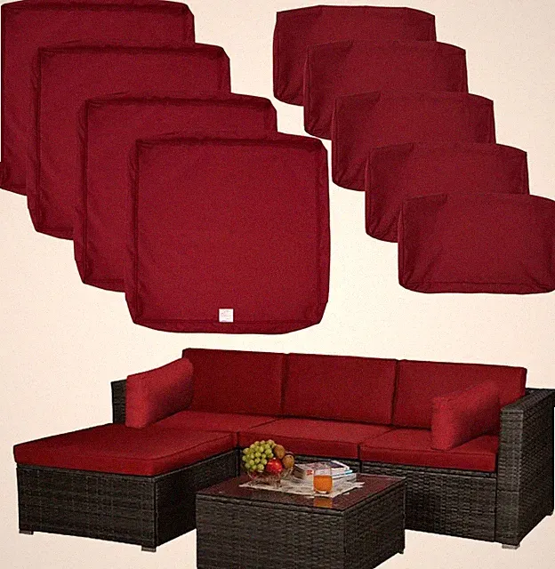 9 Pack Patio Cushion Set - Outdoor Furniture Cushion & 9Pack (Large) Burgundy