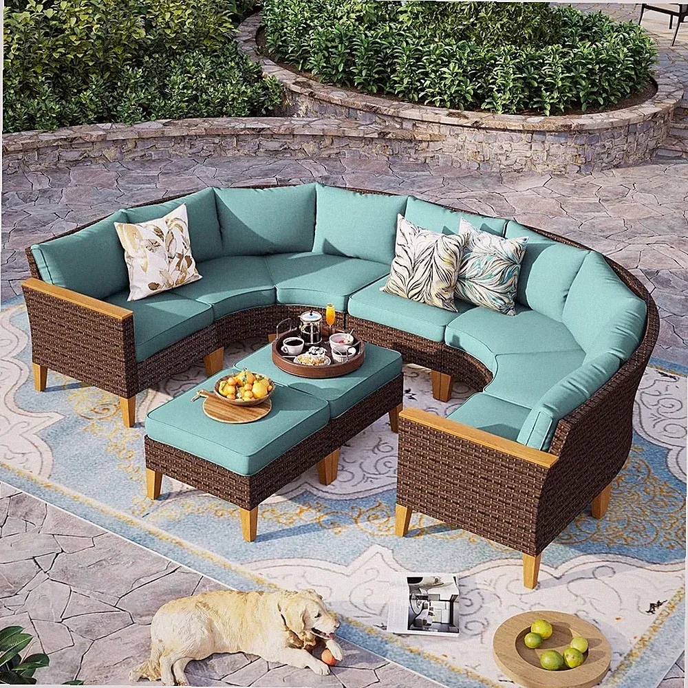 9 PCS Patio Furniture Set Outdoor Conversation Set Rattan Sectional Sofa Set