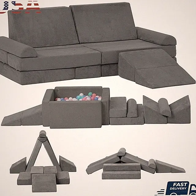 9 Piece Kids Play Couch Modular Soft Foam Sofa Climbing Ball Pit Slide Set New