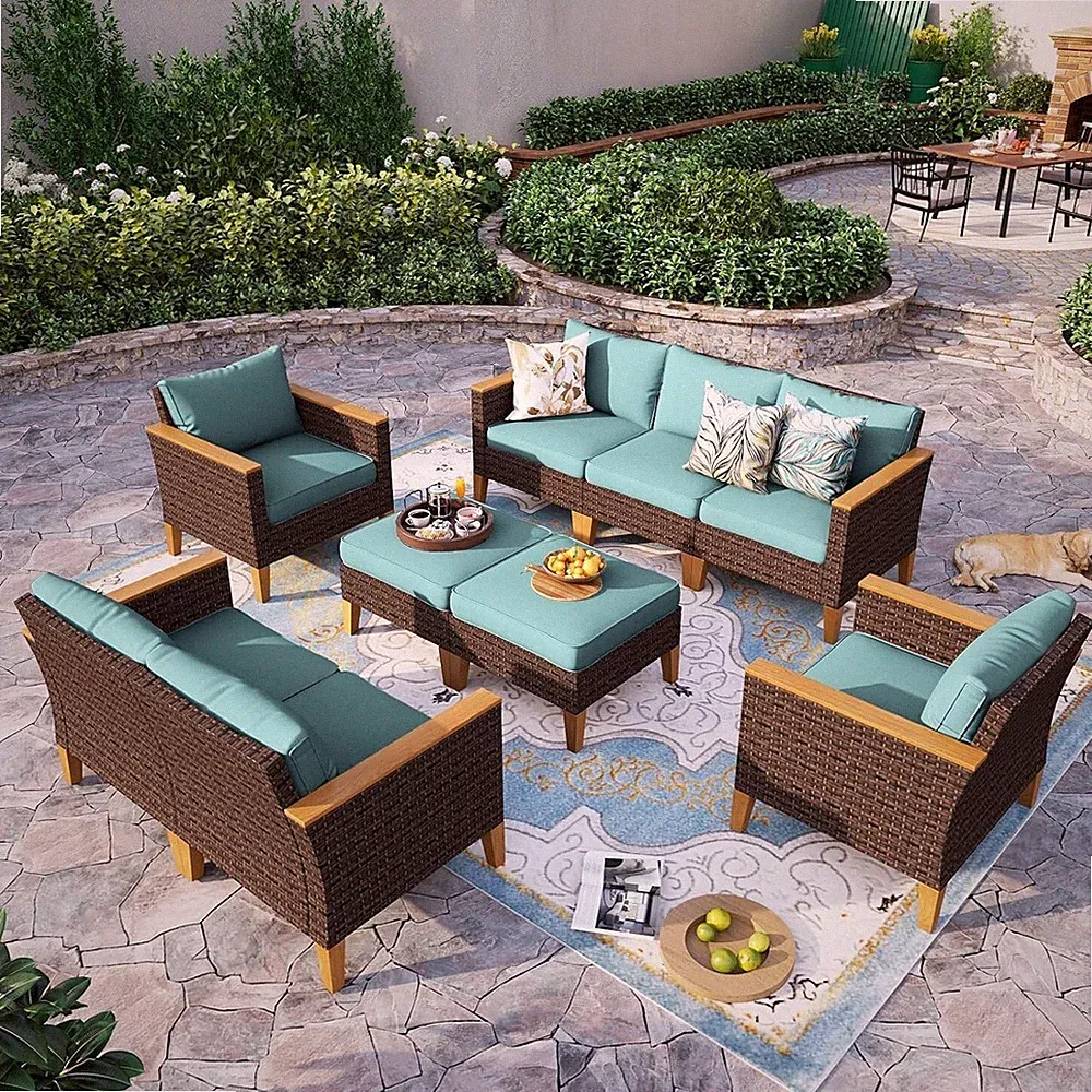 9 Pieces Outdoor Patio Furniture Sets Sectional Sofa Rattan Chair Wicker Set