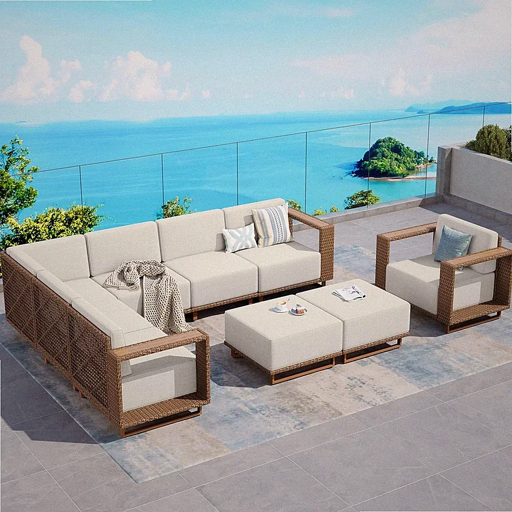 9 Pieces Patio Sectional Furniture Set, L Shaped